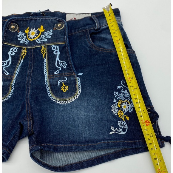Octoberfest Women Denim Lederhosen Shorts Embroidered Bavarian Style Size 44 - Picture 3 of 12